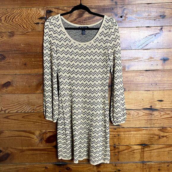 INC International Concepts Metallic Gold Chevron sweater dress size Large - Picture 1 of 5